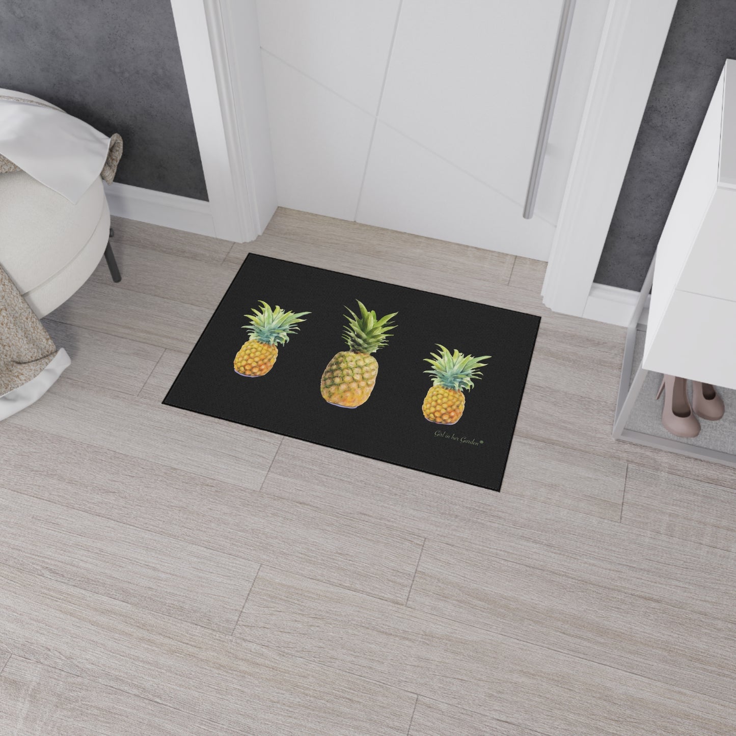 Heavy Duty Indoor Outdoor Rubber Floor Mat, Painted Pineapples