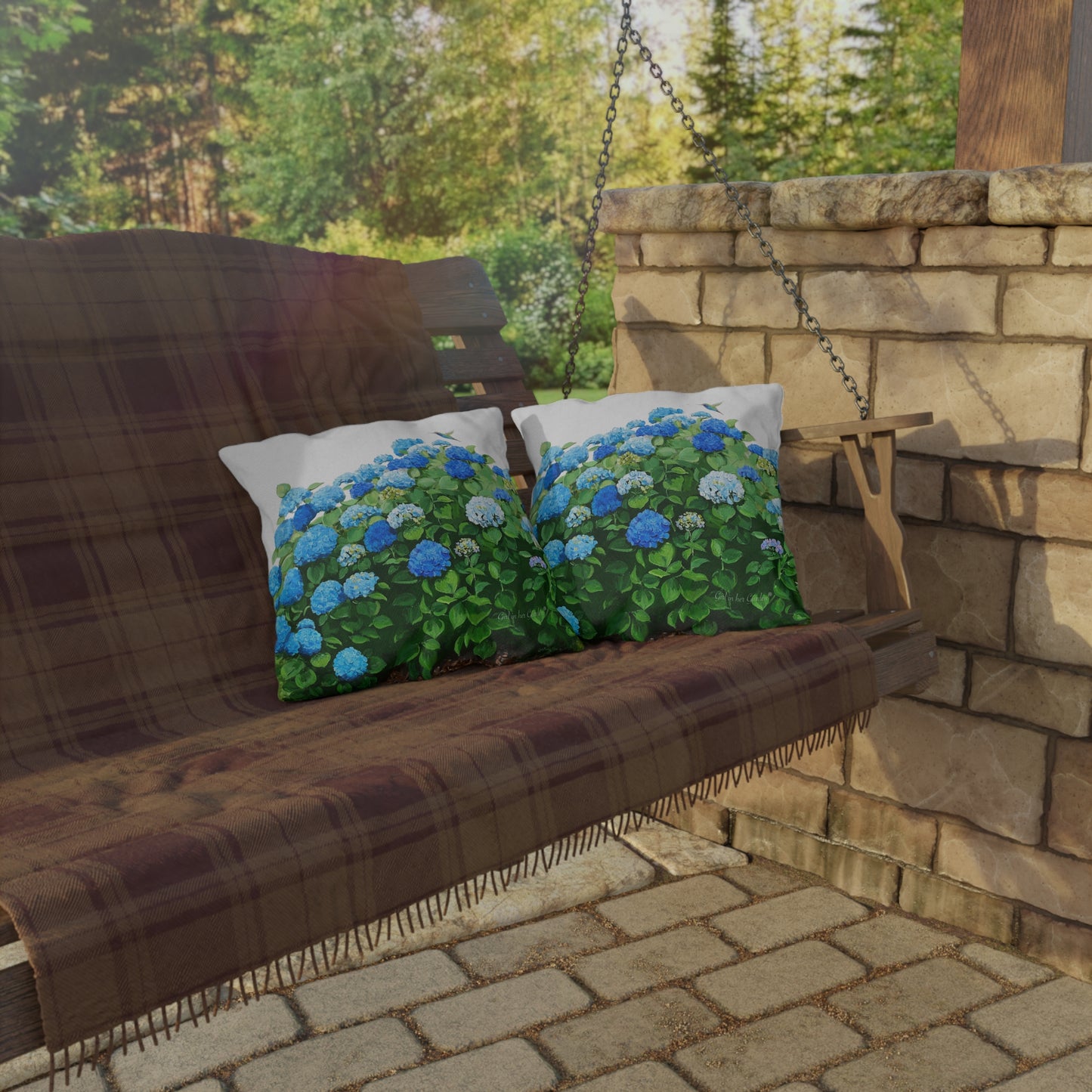 Blue Hydrangeas Outdoor Pillows