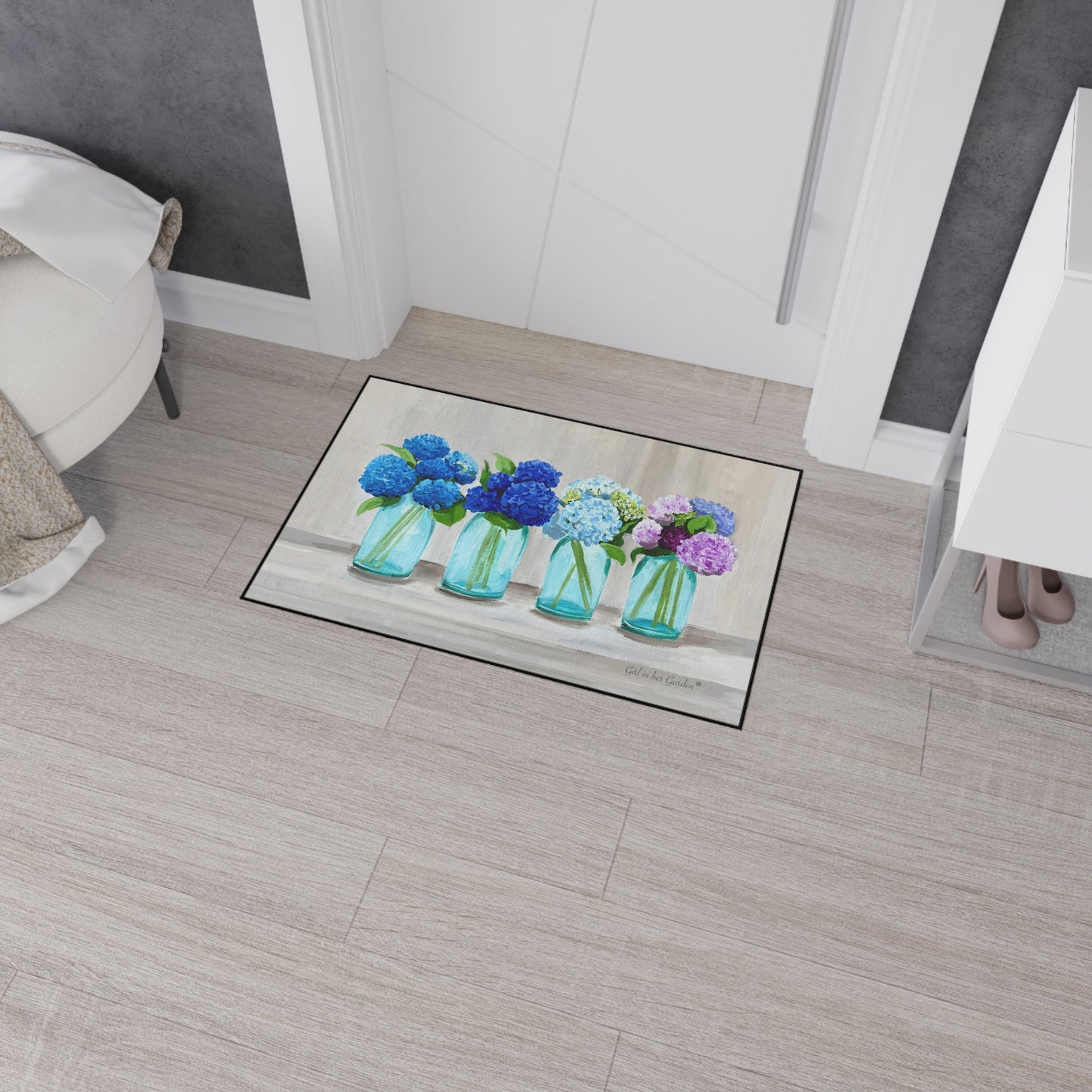 Hydrangeas in Mason Jars Rubber Floor Mat