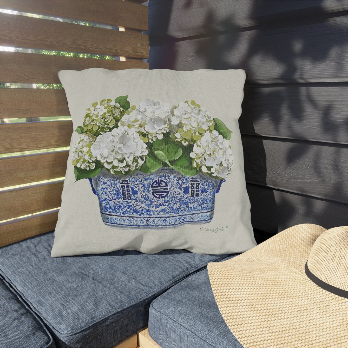 White Hydrangea Outdoor Pillows