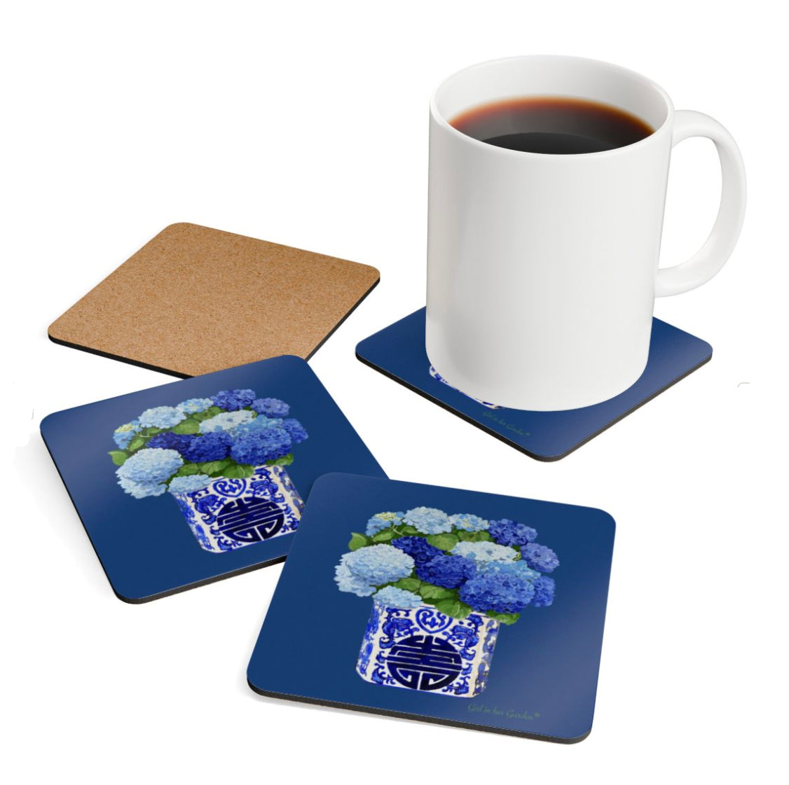 Navy Blue Hydrangea Coaster Set