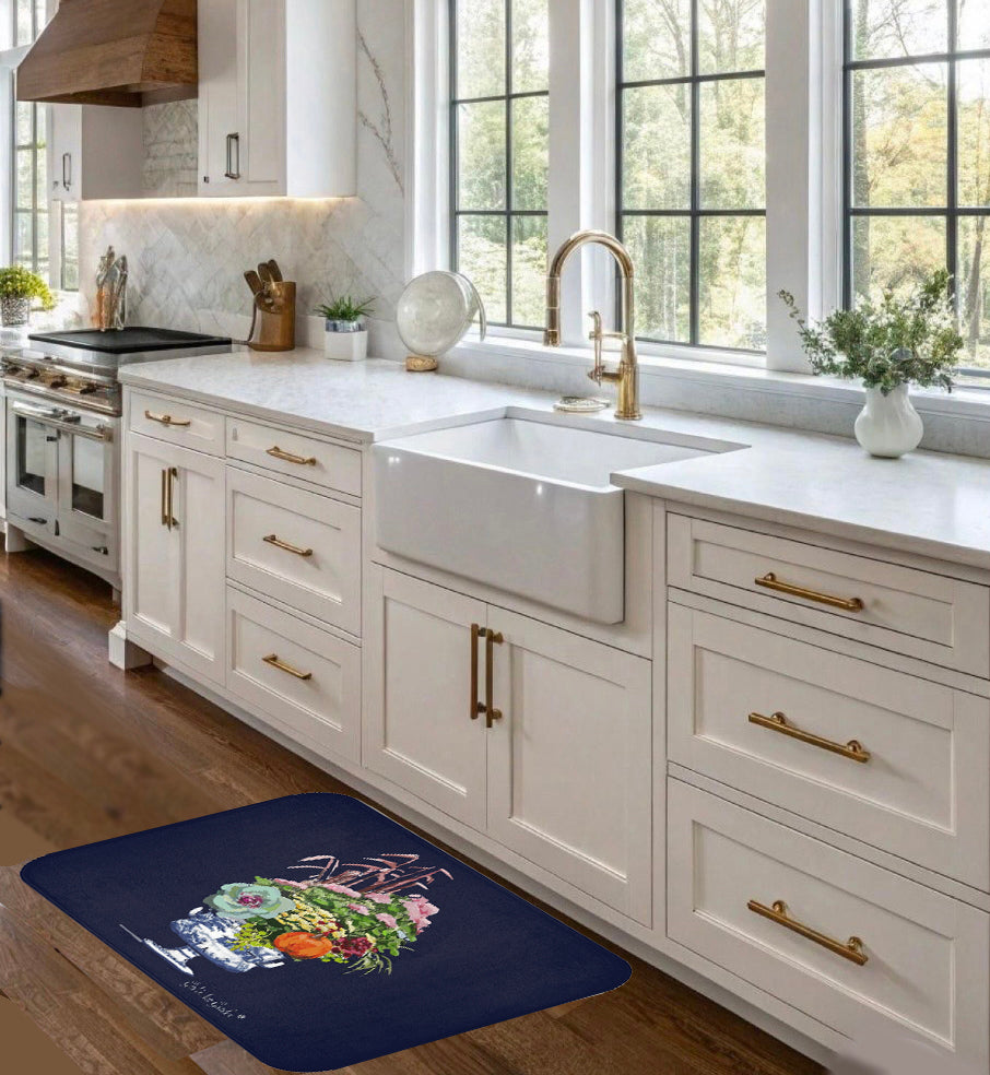 Navy Fall Planter KItchen & Bath Cushion Mat
