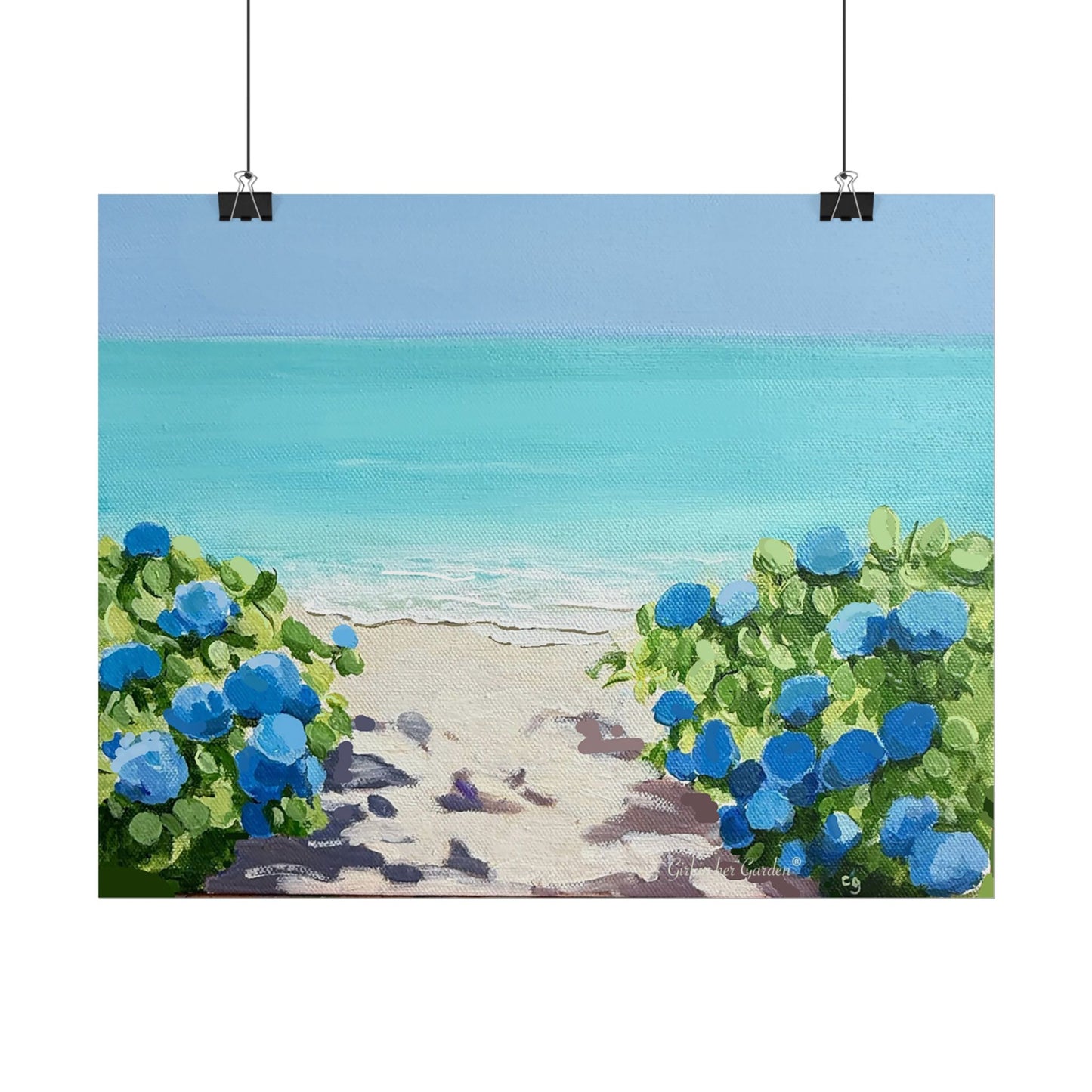 Hydrangeas by the Turquoise Sea, Unframed Poster or Canvas
