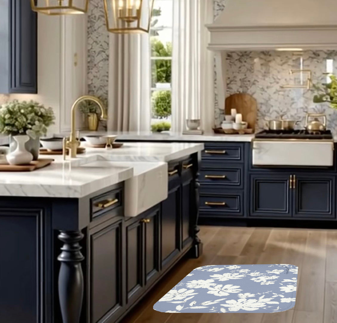 Light Blue Botanical Kitchen & Bath Cushion Mat