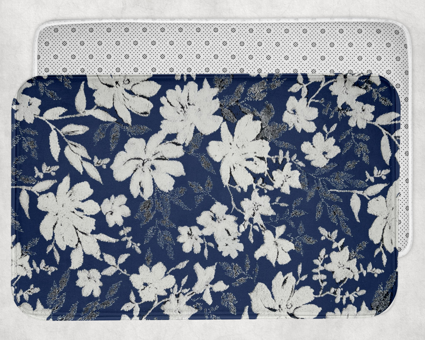 Kitchen, Bath Cushion Mat , Navy Blue White Floral
