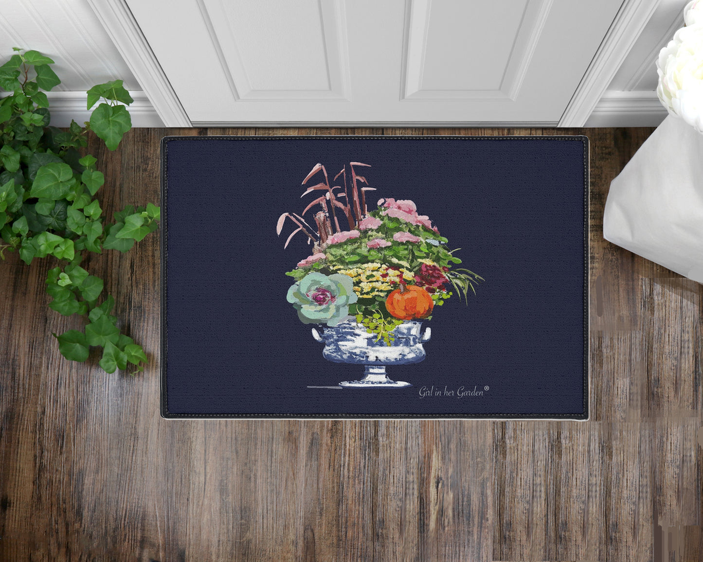 Navy Fall Planter Floor Mat