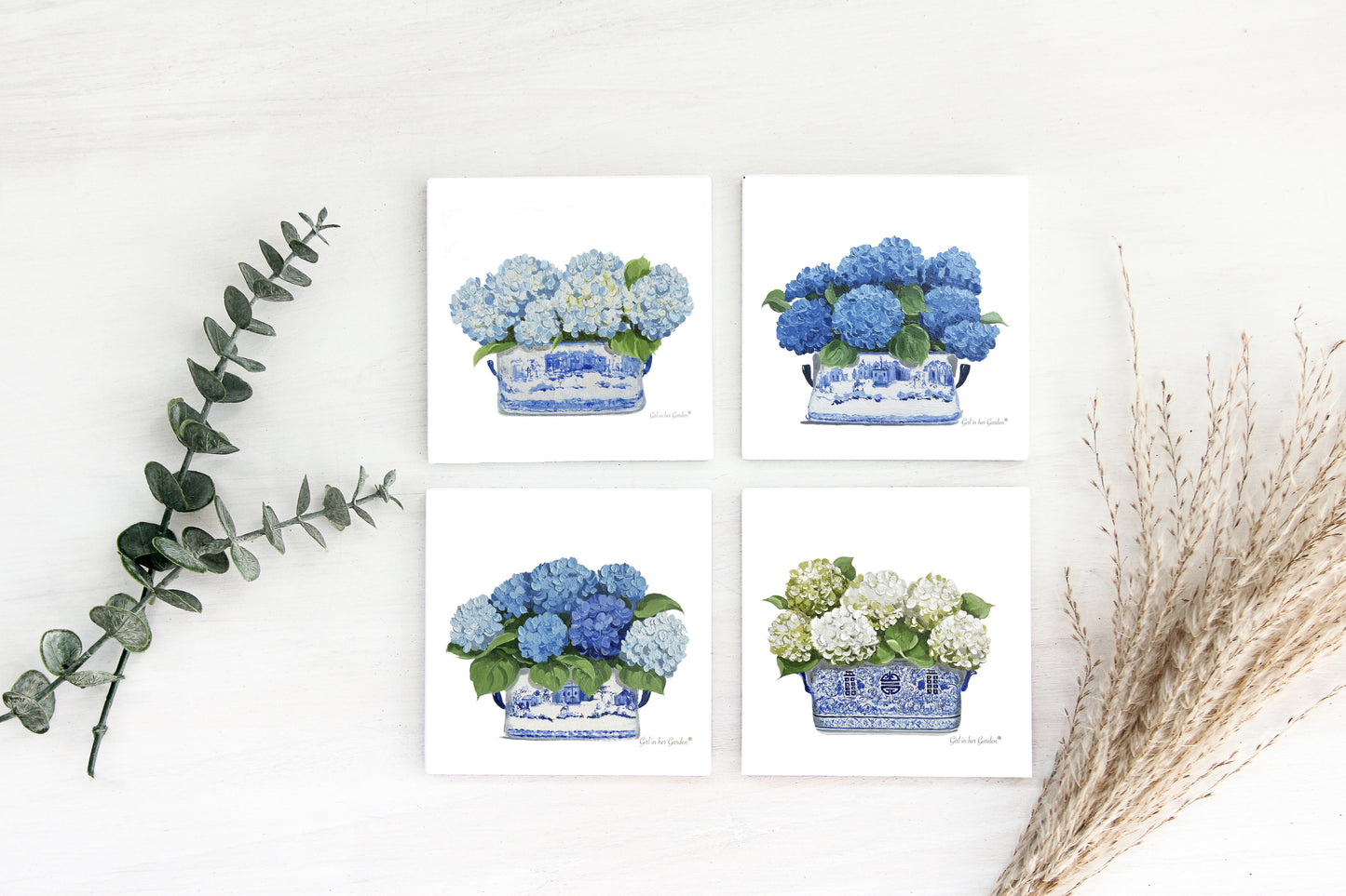 Hydrangea Ceramic Coaster Set
