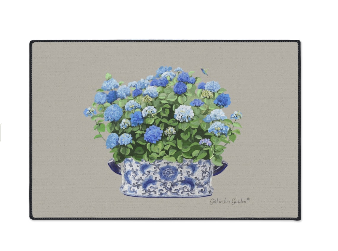 Blue Hydrangeas Chinoiserie Foot Planter 11 Rubber Floor Mat