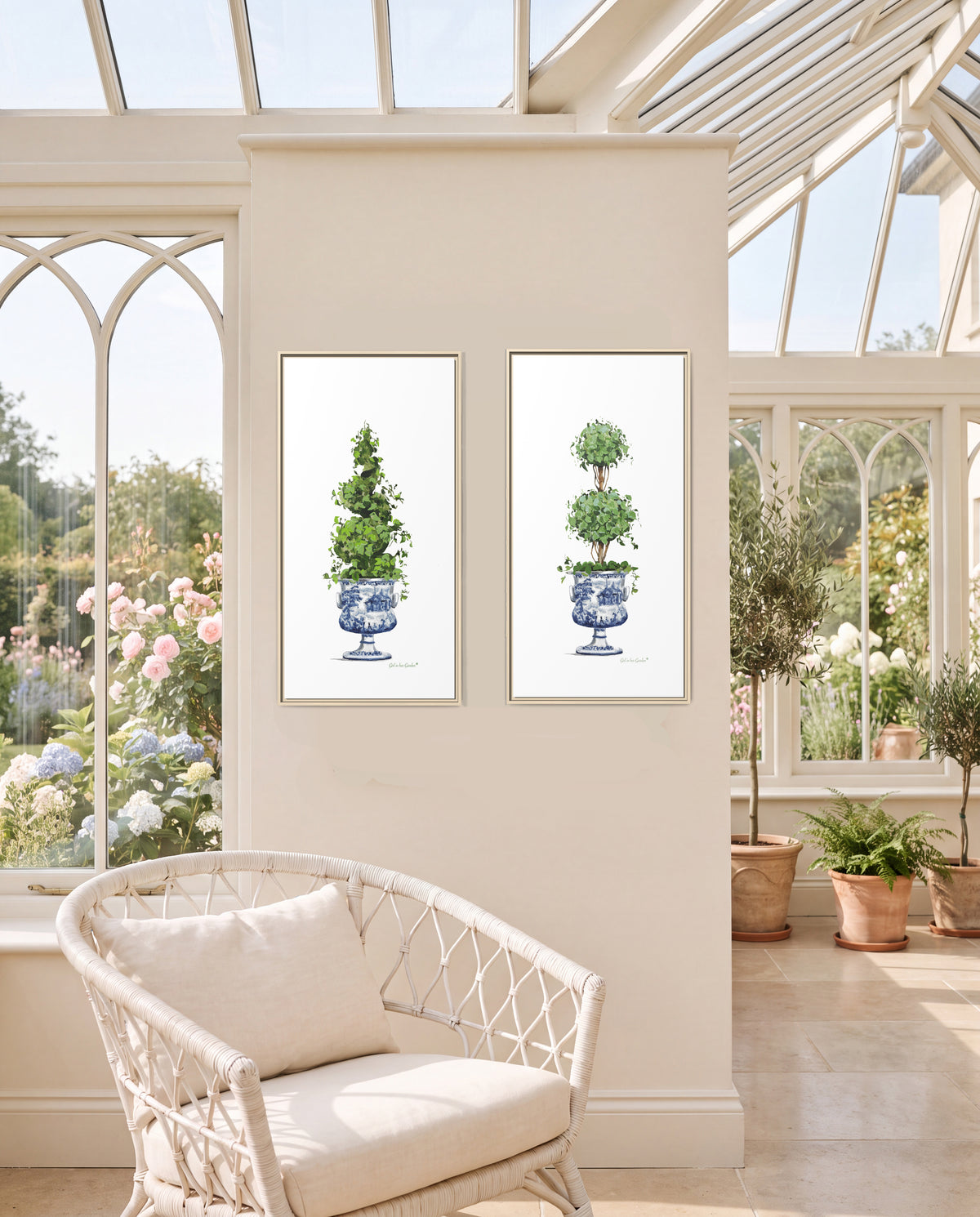 Double Topiary Tree, Framed Canvas