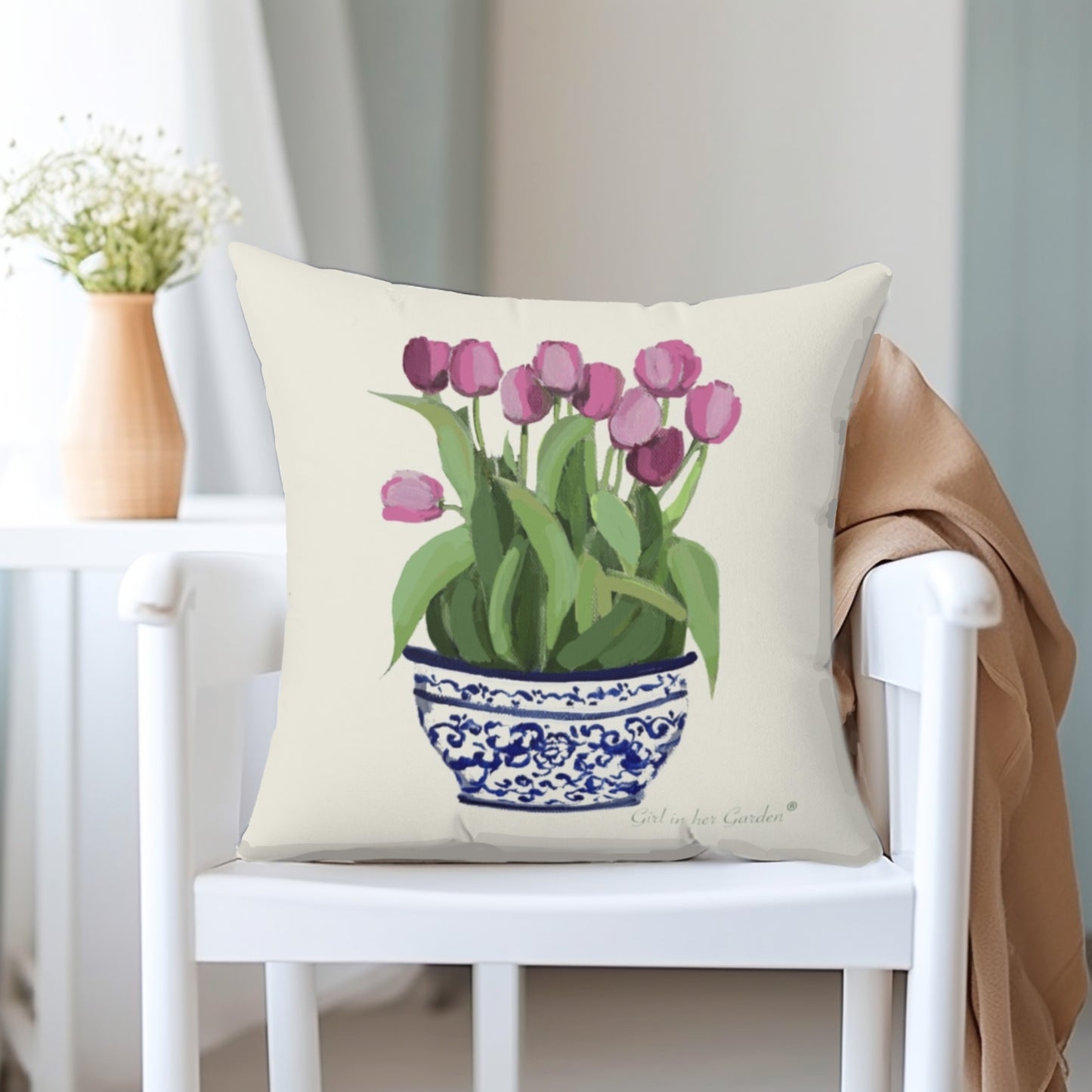 Tulip Floral Planter Pillow, Pillow Cover