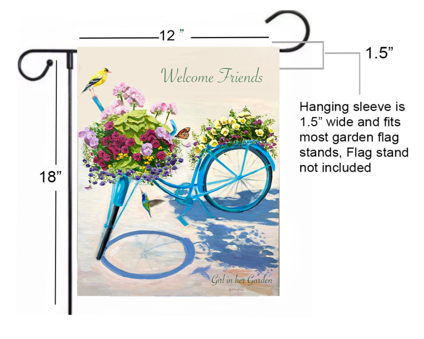 Painted Blue Bicycle Planter House Flag