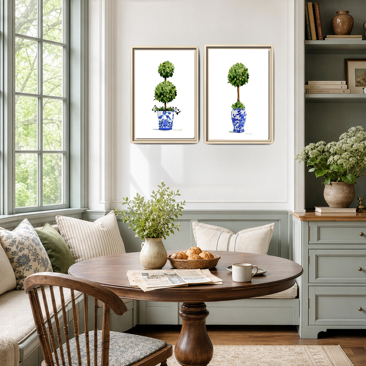 Single & Double Topiary Chinoiserie,  Framed Canvas Set