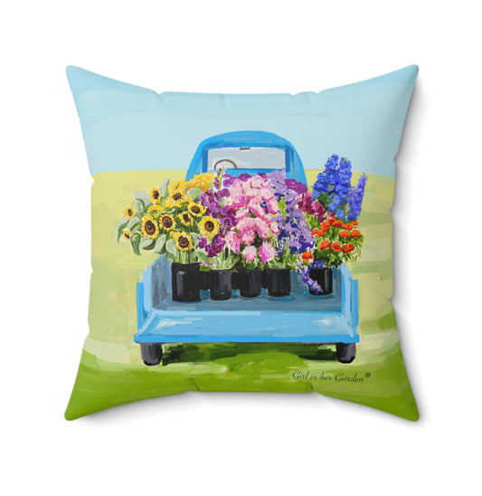 Flower Truck Throw Pillow, Pillow Cover
