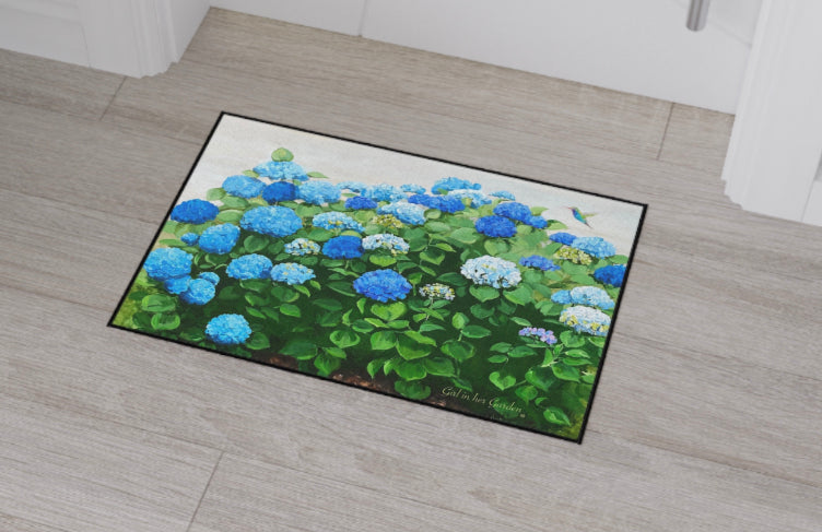 Blue Hydrangeas Rubber Floor Mat