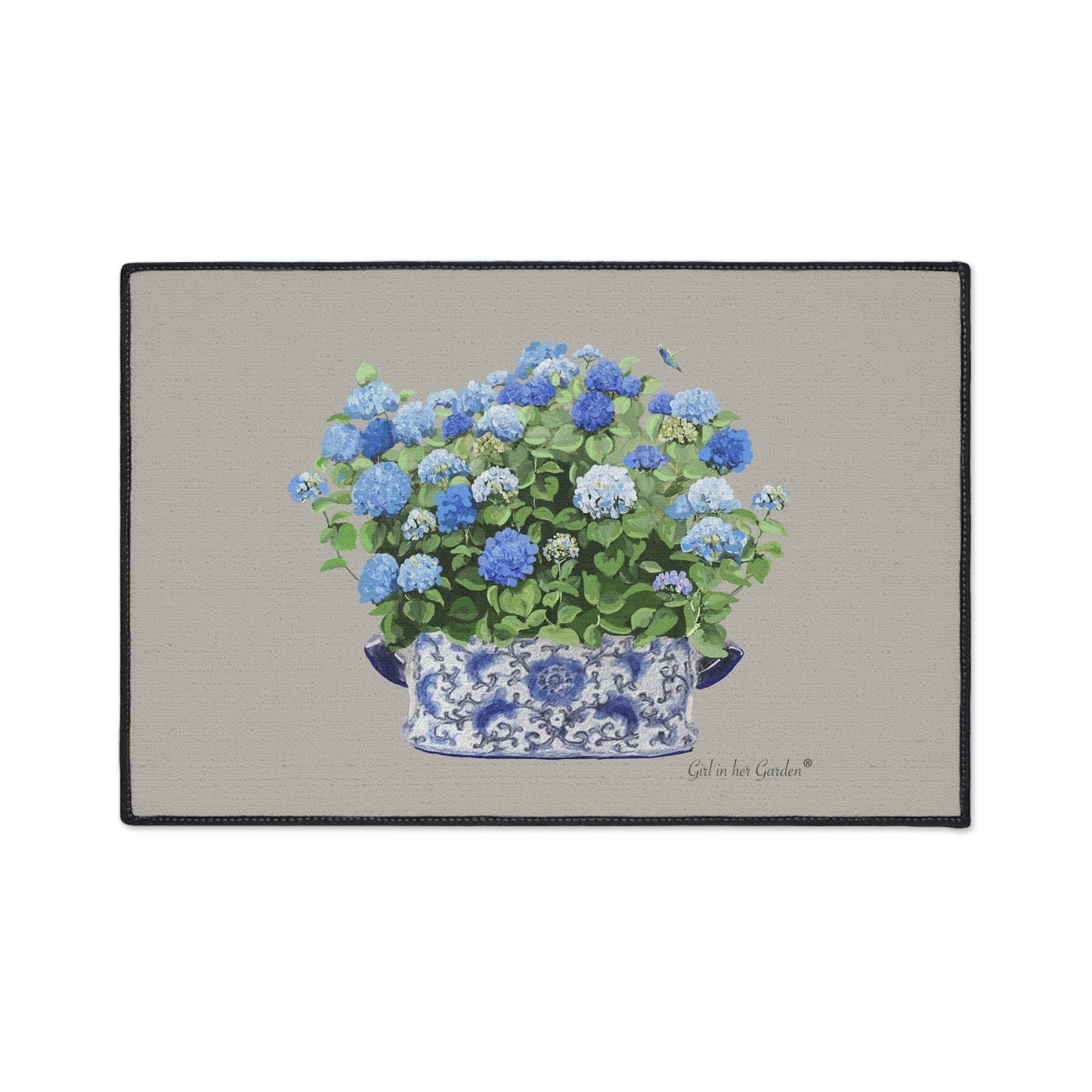 Blue Hydrangeas Chinoiserie Foot Planter 11 Rubber Floor Mat