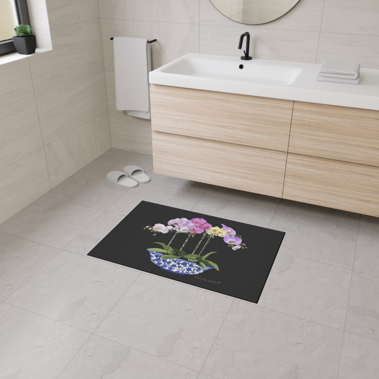 Black Orchid Planter Rubber Floor Mat