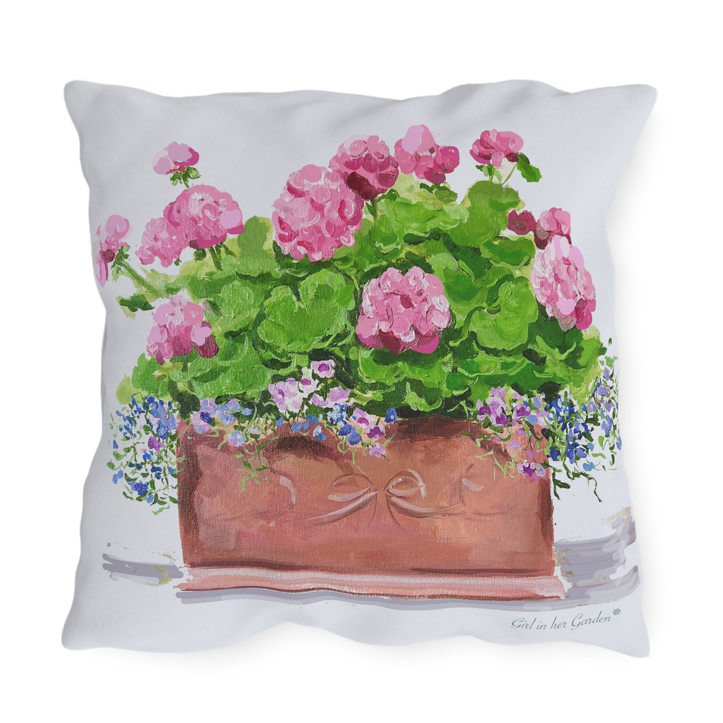 Pink Geranium Outdoor Pillow & Pillow Cover