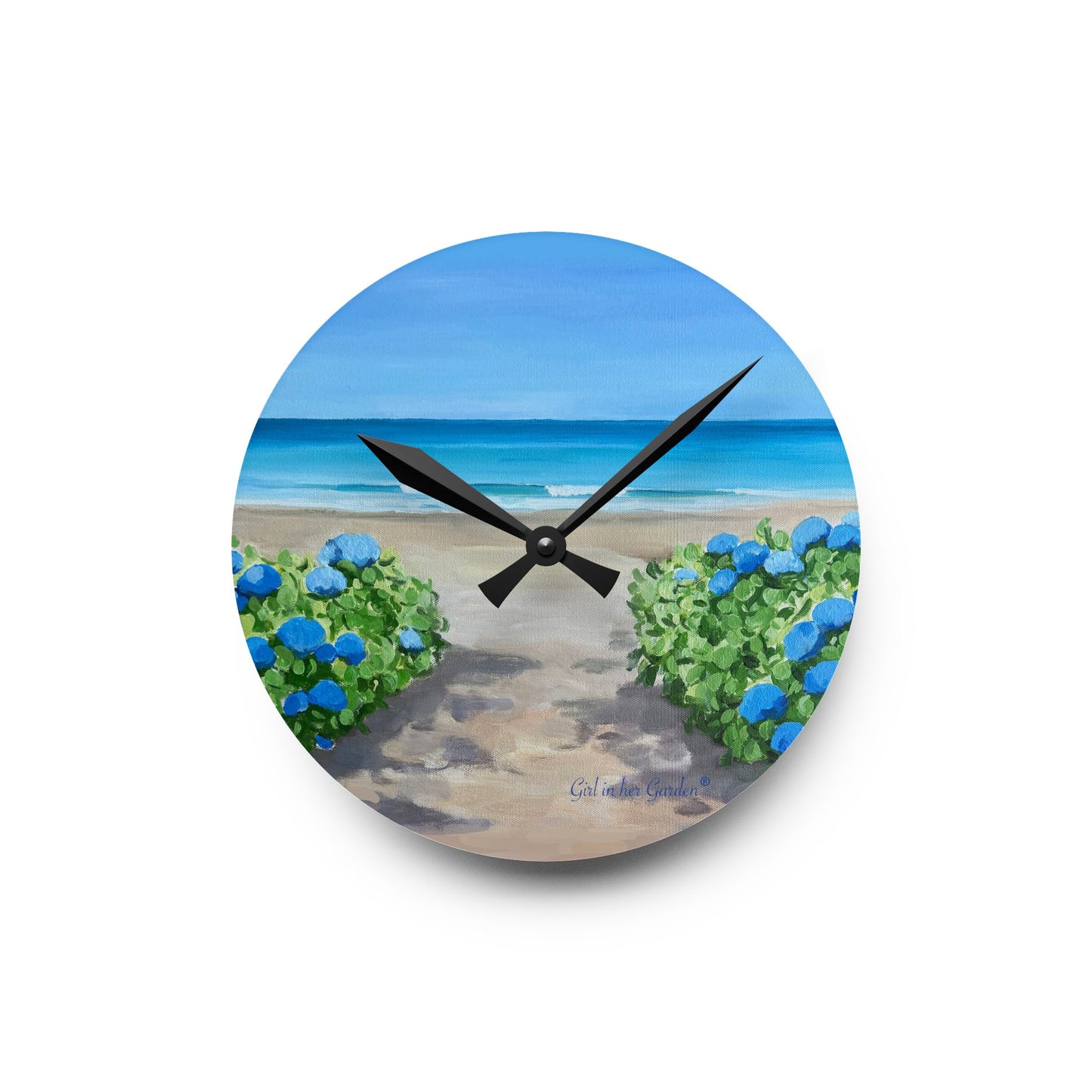 Hydrangeas by the Sea Wall Clock