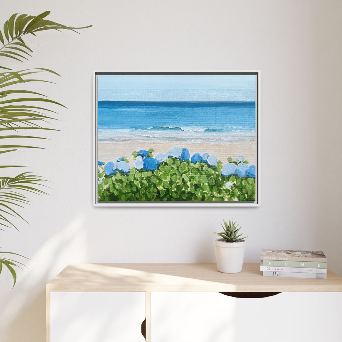 Hydrangeas on the Ocean, Framed Canvas