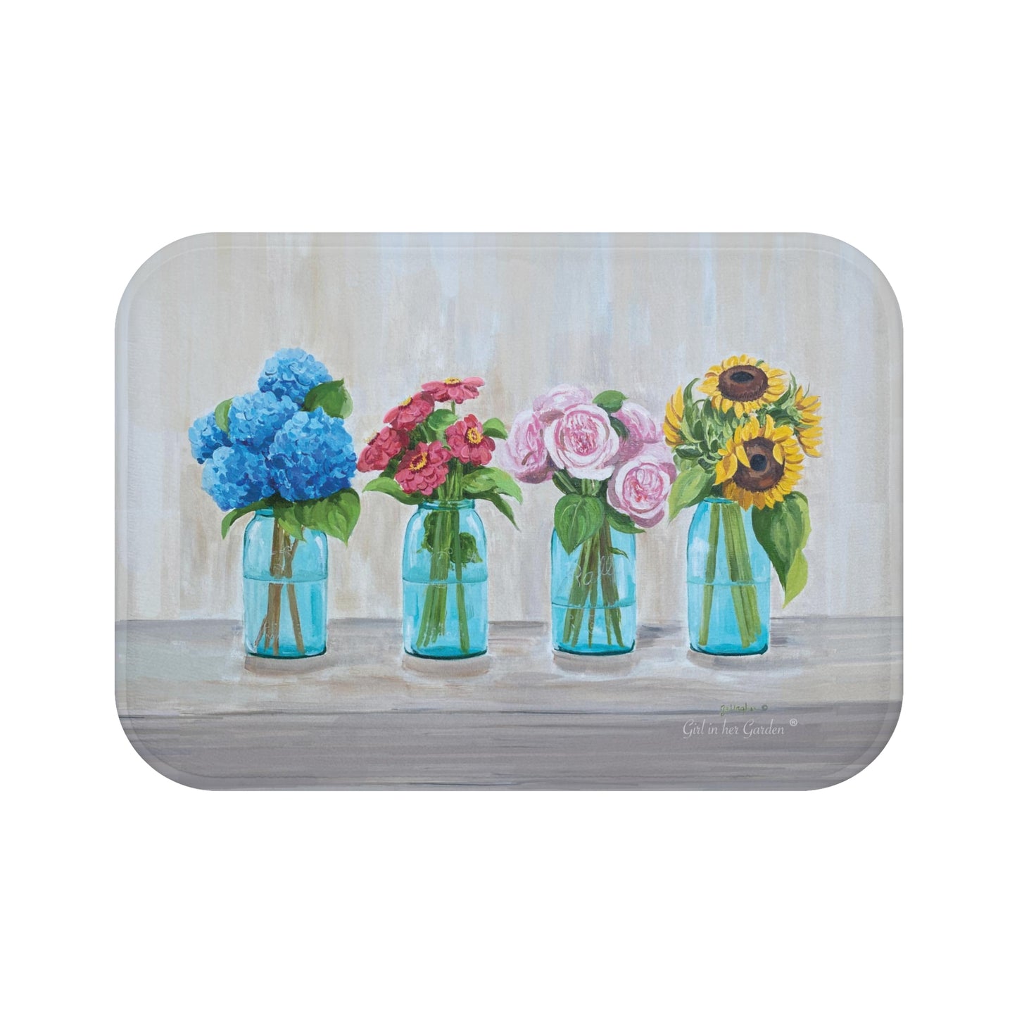 Kitchen, Bath  Cushion Mat, Floral Mason Jars