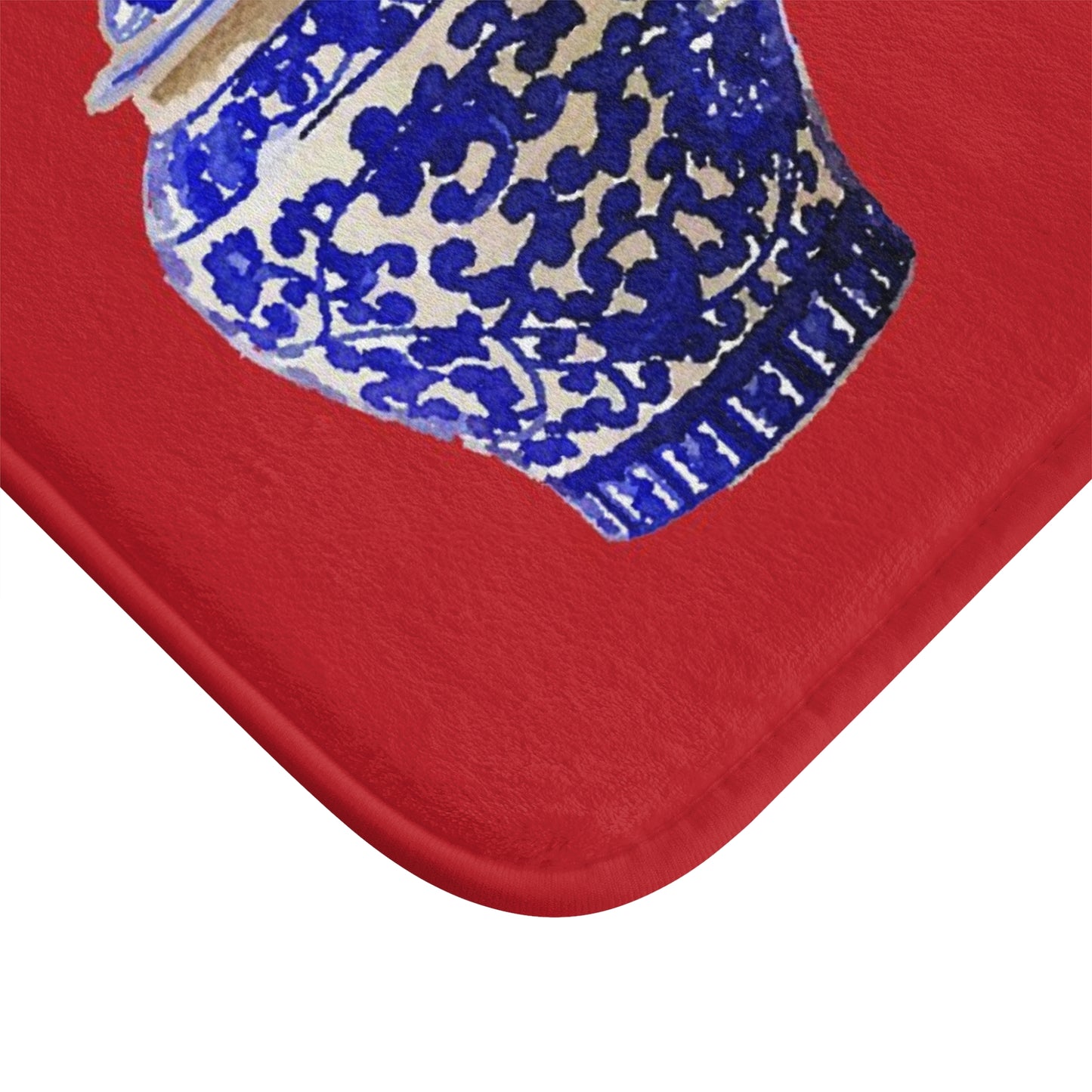 Kitchen, Bath Cushion Mat, Red Chinoiserie Vase