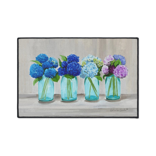 Hydrangeas in Mason Jars Rubber Floor Mat
