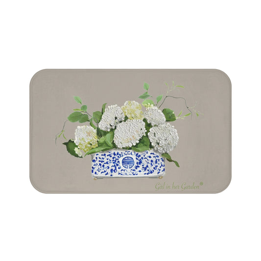 Kitchen, Bath Cushion Mat, Beige Chinoiserie Planter