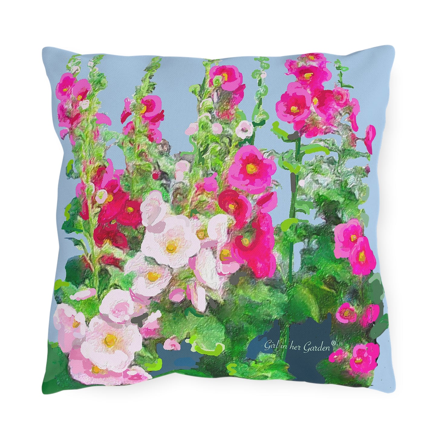 Outdoor Hollyhock Floral Pillow