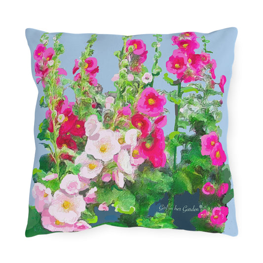 Outdoor Hollyhock Floral Pillow