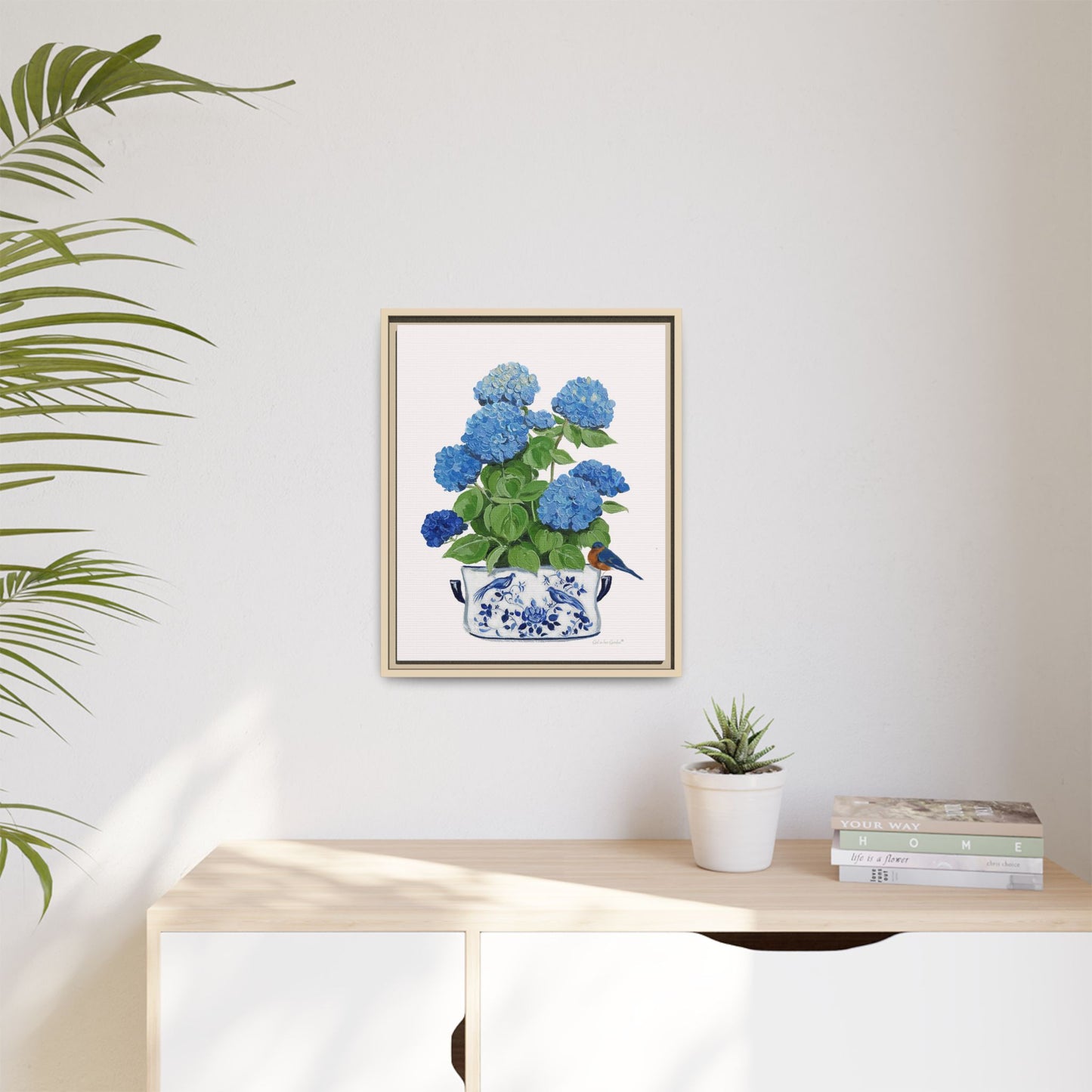 Blue Hydrangea & Songbirds Canvas Print