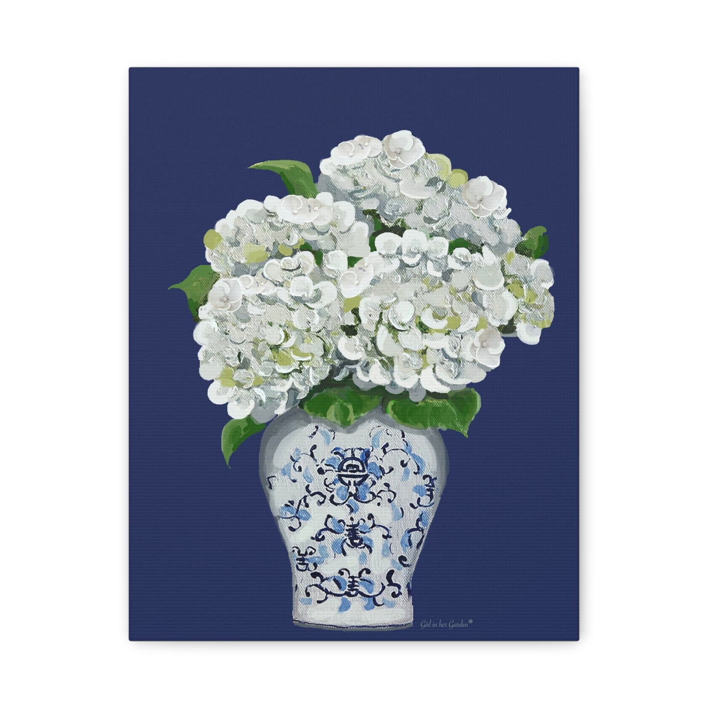 Navy White Hydrangea Canvas