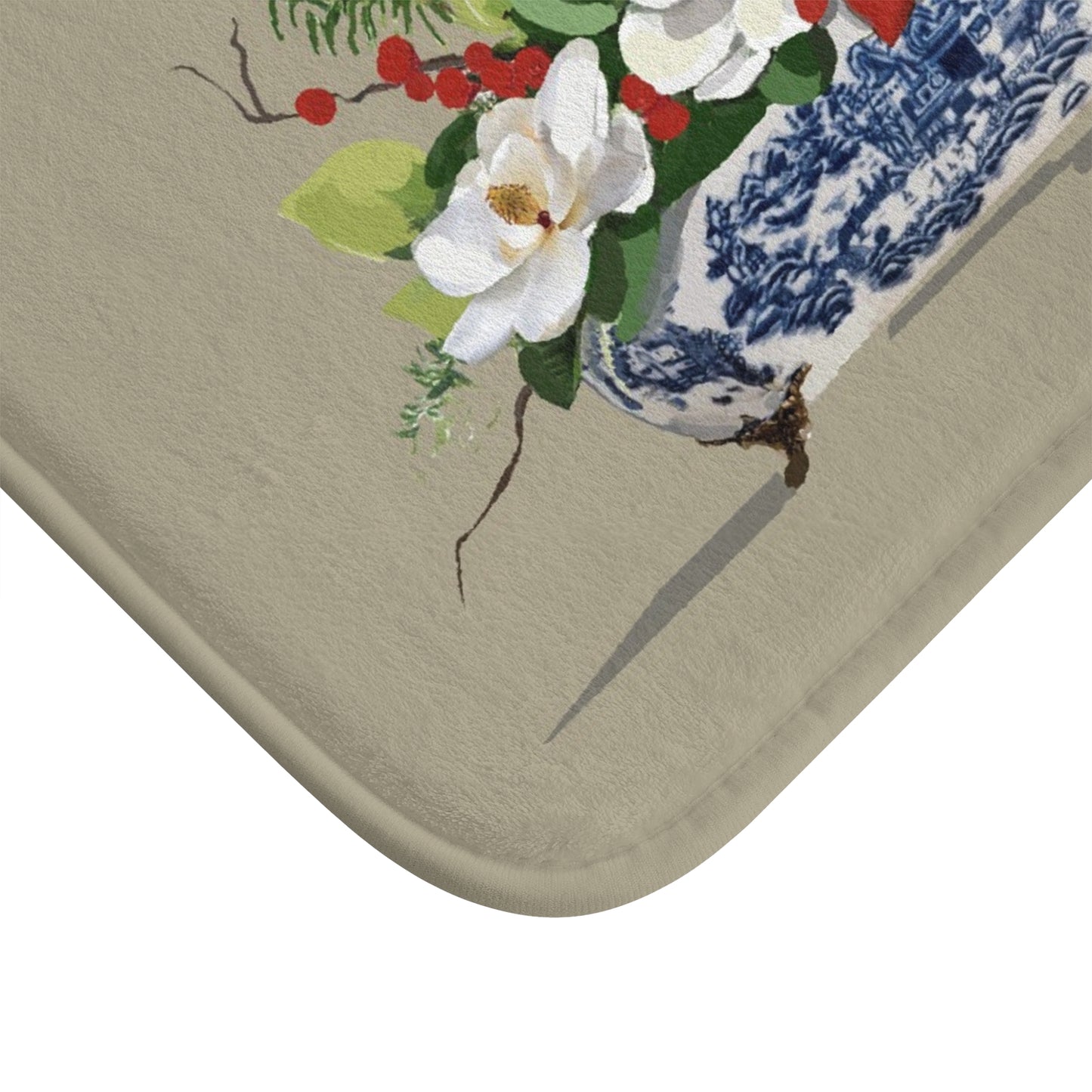 Beige Christmas Magnolia Planter, Kitchen & Bath Cushion Mat