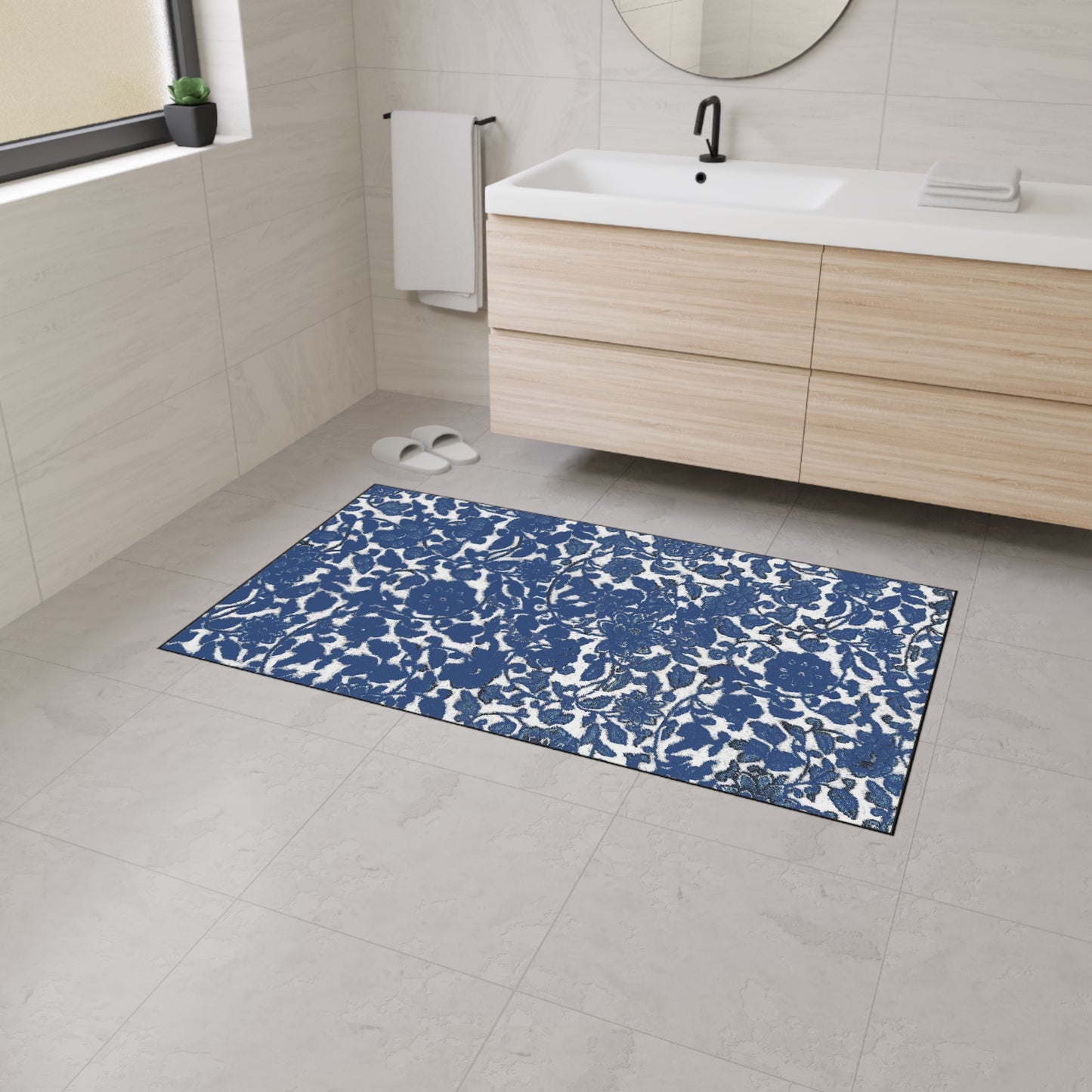 Blue Chinoiserie Rubber Floor Mat