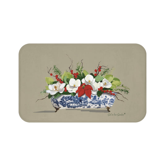 Beige Christmas Magnolia Planter, Kitchen & Bath Cushion Mat