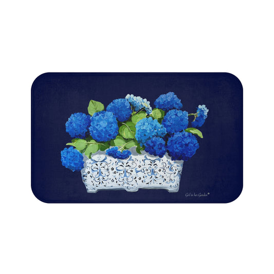 Kitchen, Bath Cushion Mat, Blue Hydrangea Planter