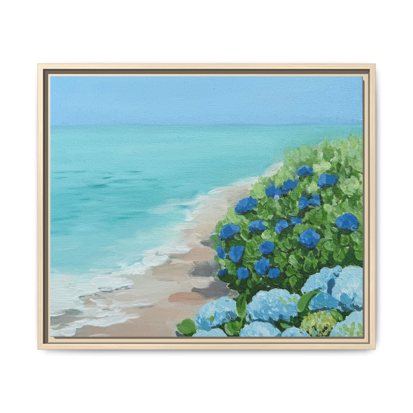 Hydrangeas by The Sea Framed Canvas Print