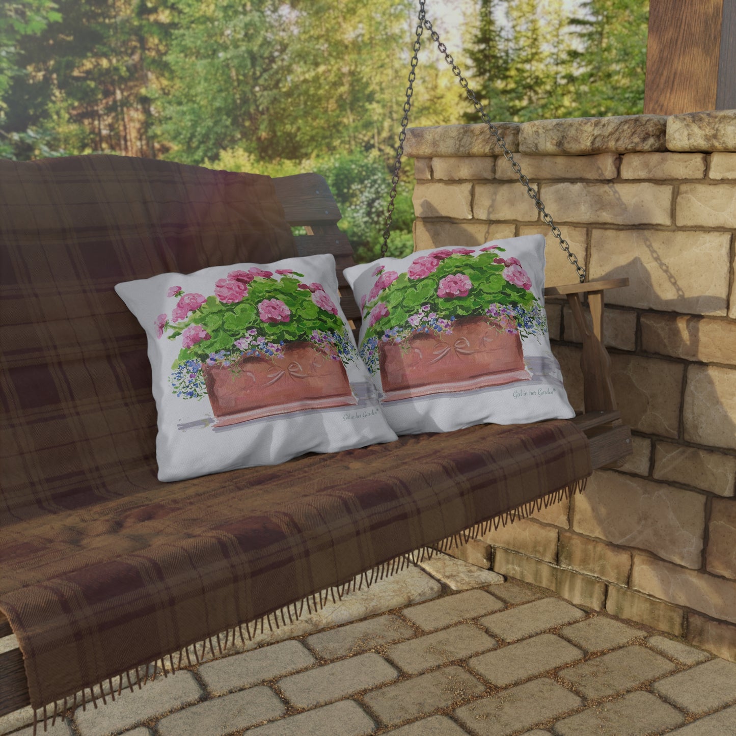 Pink Geranium Outdoor Pillow & Pillow Cover