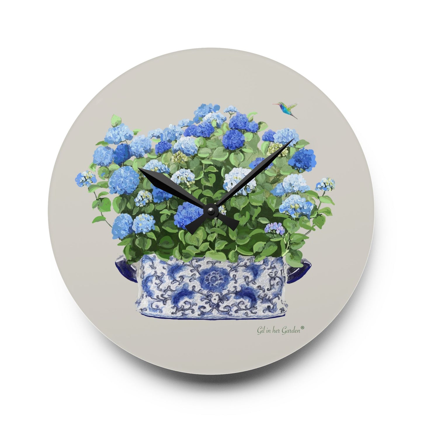 Blue Hydrangeas Chinoiserie Wall Clock