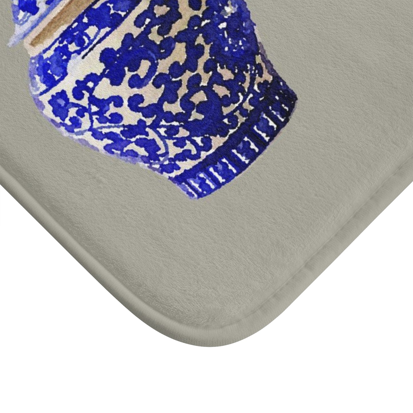 Kitchen Bath Cushion Mat, Beige Chinoiserie Vase