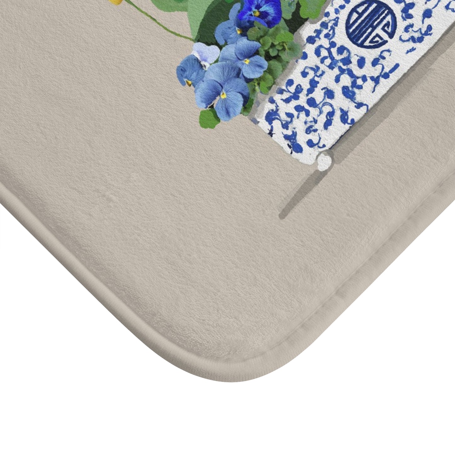 Kitchen, Bath Cushion Mat, Yellow & Pink Tulips Chinoiserie Planters