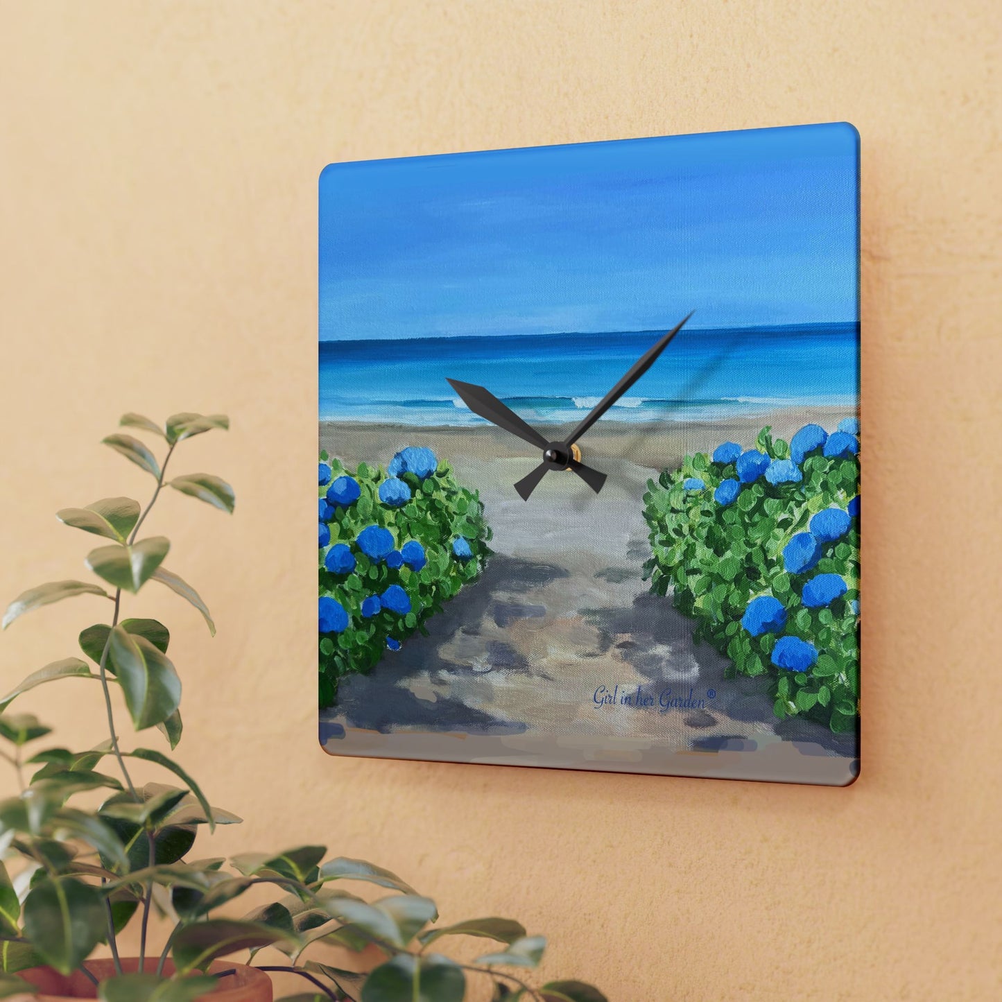 Hydrangeas by the Sea Wall Clock