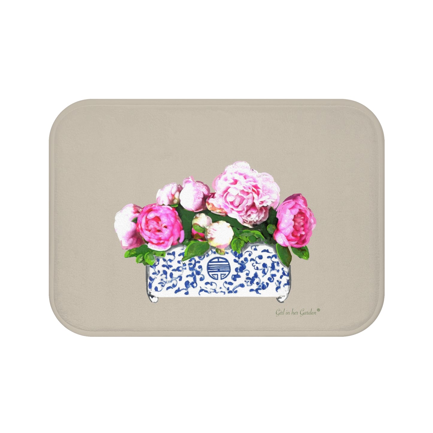 Beige Peonies Kitchen & Bath Cushion Mat