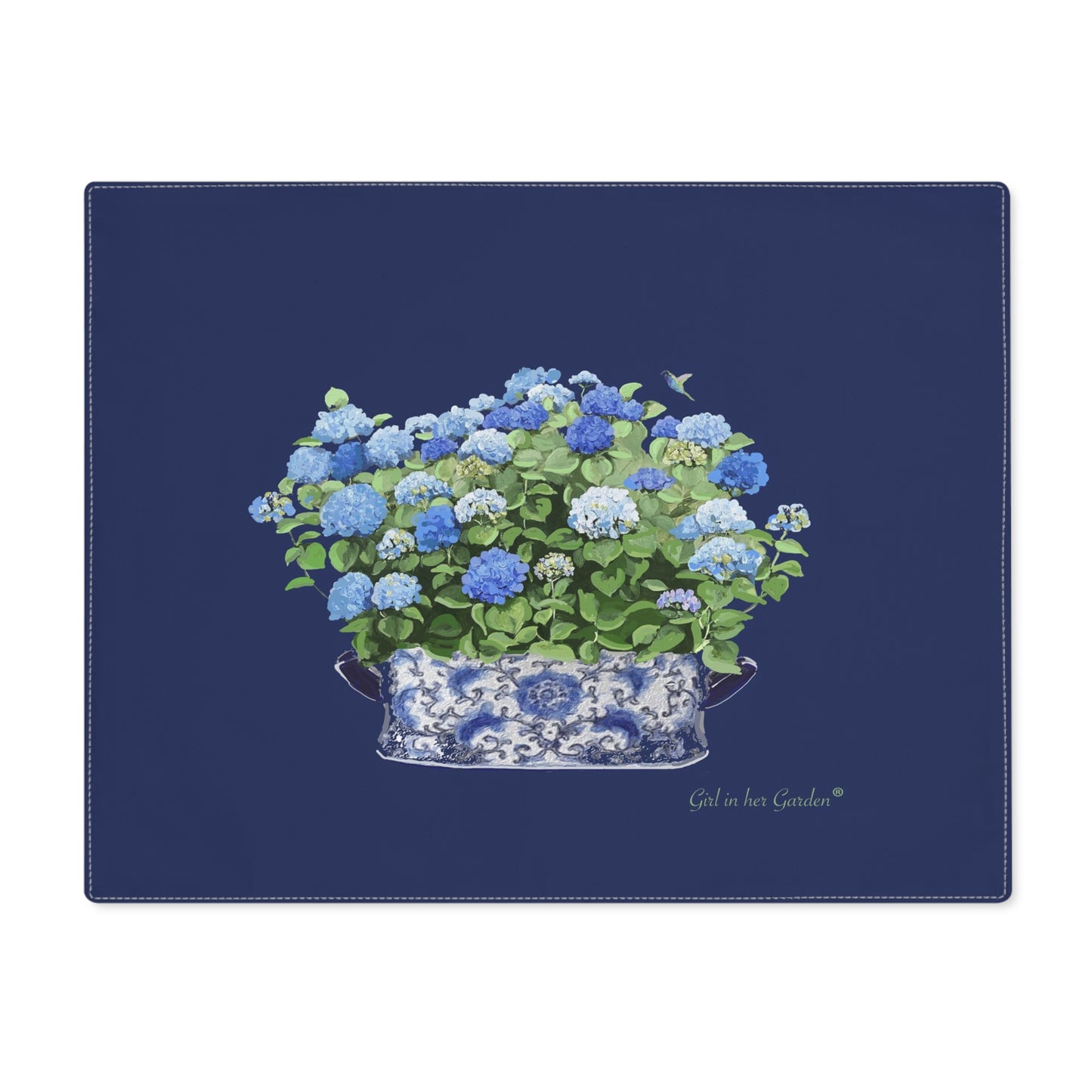 Navy Hydrangea Placemat -Set of Two