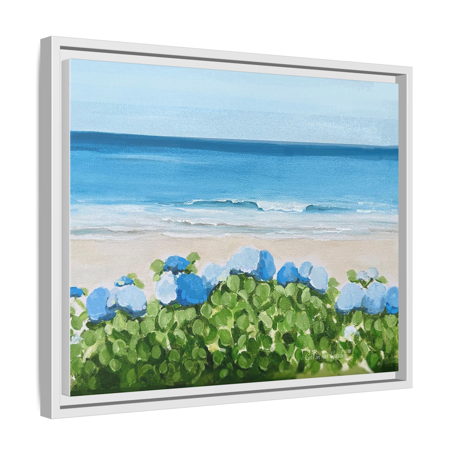 Hydrangeas on the Ocean, Framed Canvas