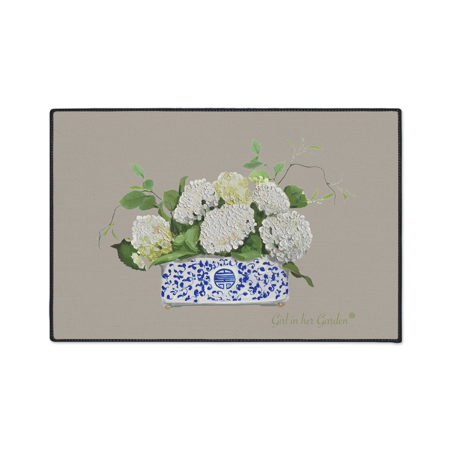 Heavy Duty Indoor Outdoor Rubber Floor Mat, Beige Chinoiserie Planter