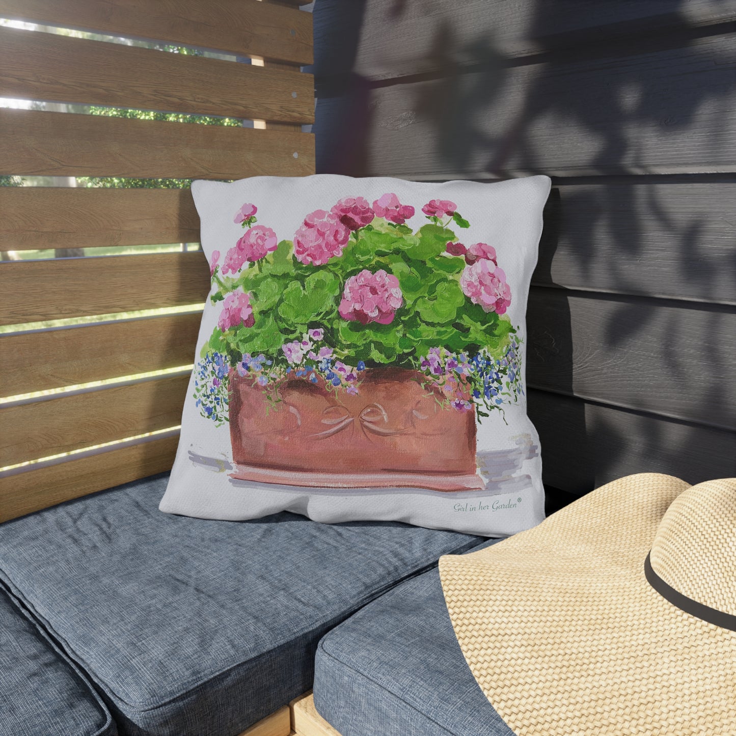 Pink Geranium Outdoor Pillow & Pillow Cover