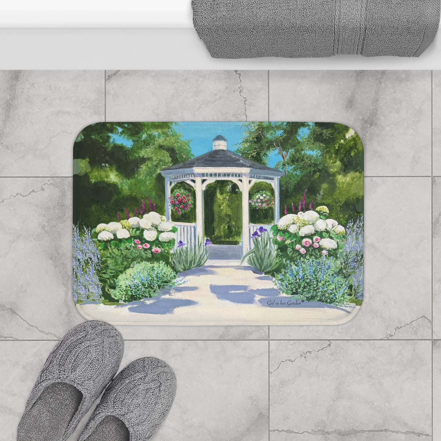 Kitchen, Bath Cushion Mat, Floral Gazebo Garden