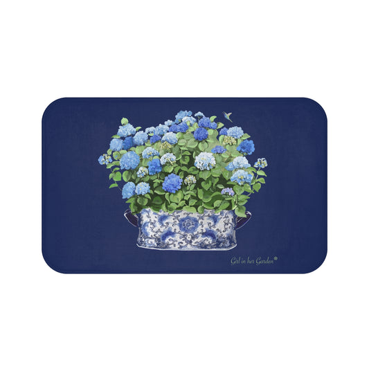 Kitchen, Bath Cushion Mat, Navy Hydrangea Chinoiserie Foot Planter 11