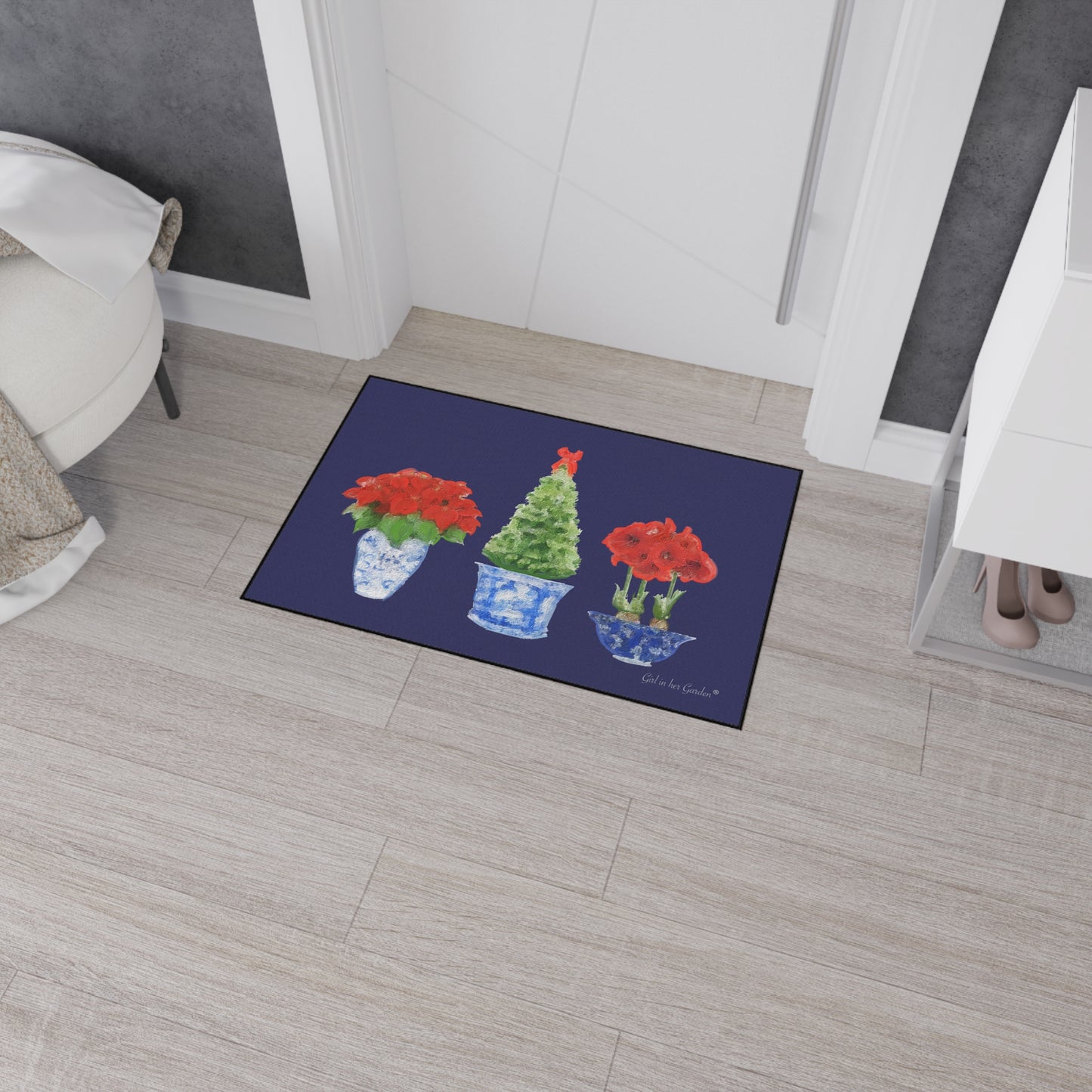 Heavy Duty Indoor Outdoor Rubber Floor Mat, Blue Christmas Trio