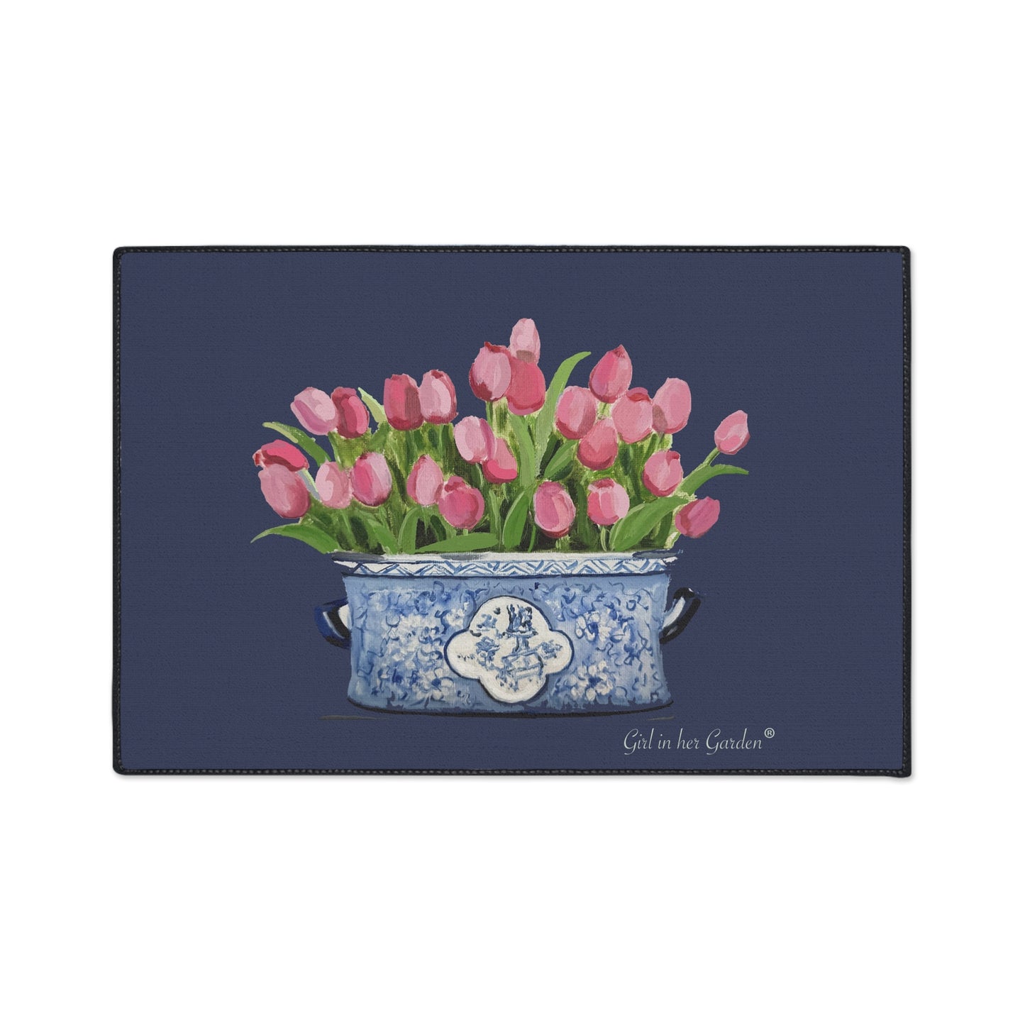 Navy Tulip Rubber Floor Mat